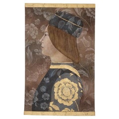 Toile peinte représentant un portrait italien de style Renaissance.