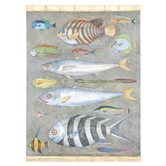 Painted canvas depicting fish. Contemporary work.
