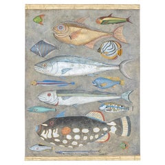 Painted canvas depicting fish. Contemporary work.