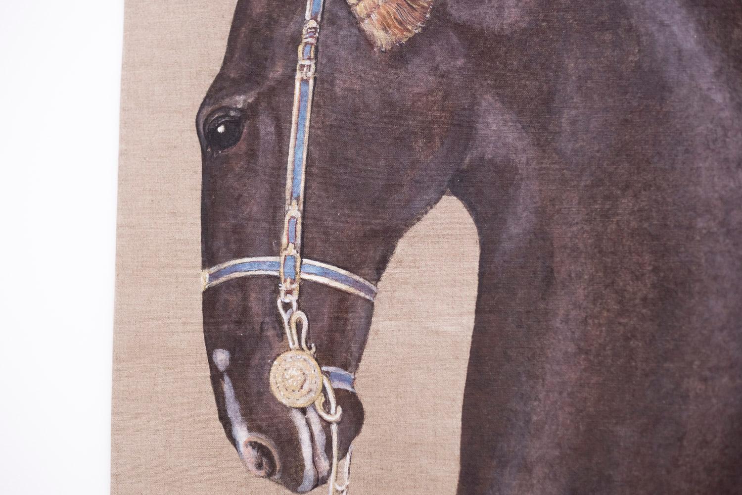 European Painted Canvas Figuring a Black Horse, Contemporary Work