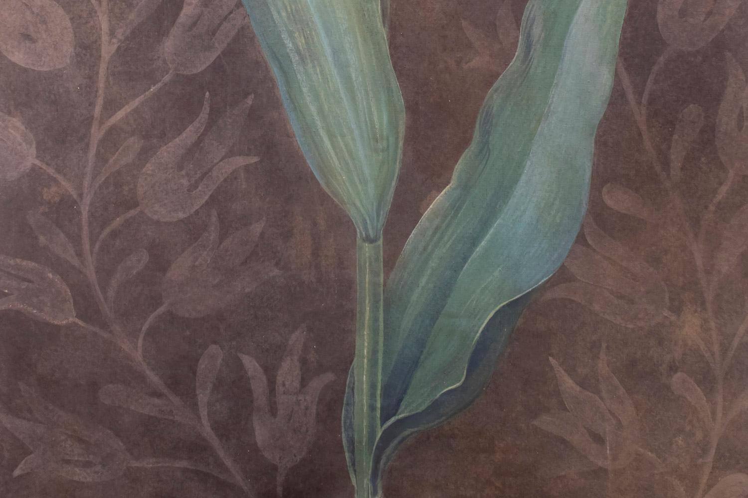 Gilt Painted Canvas Figuring a Pink Tulip, Contemporary Work For Sale