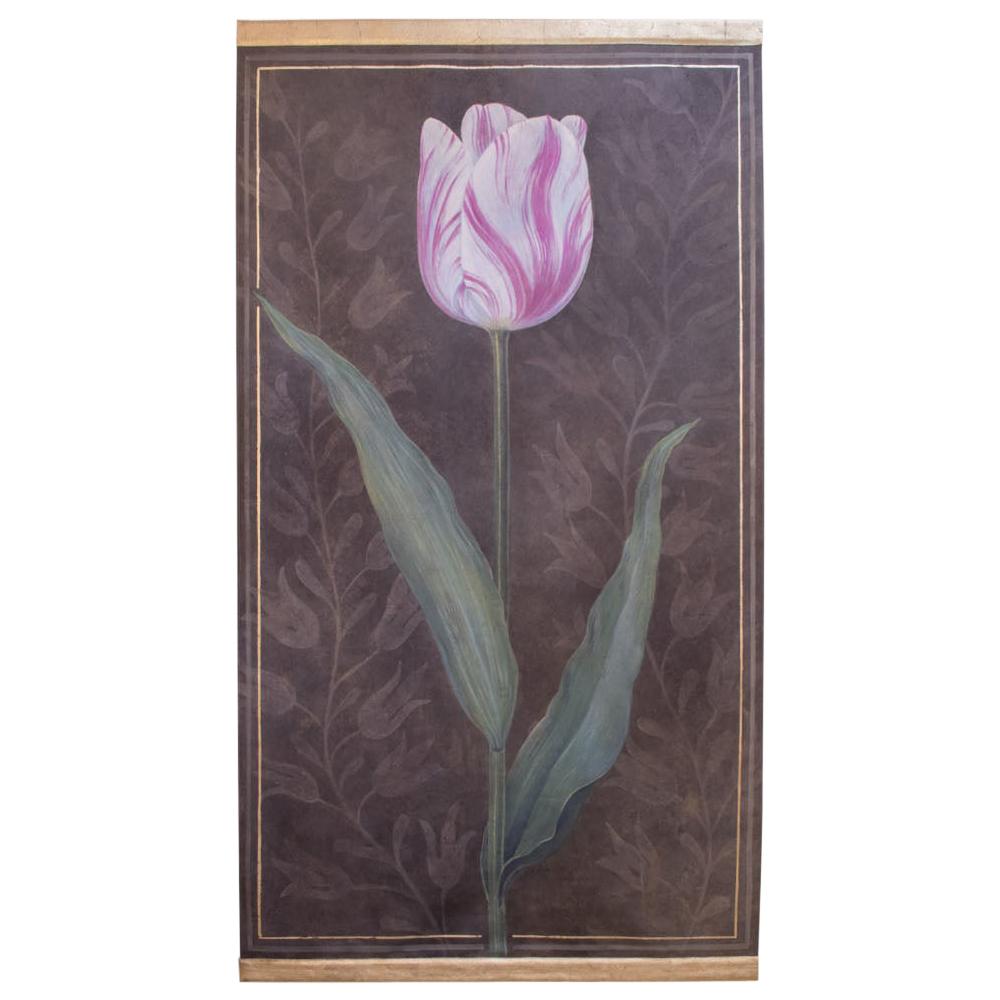 Painted Canvas Figuring a Pink Tulip, Contemporary Work