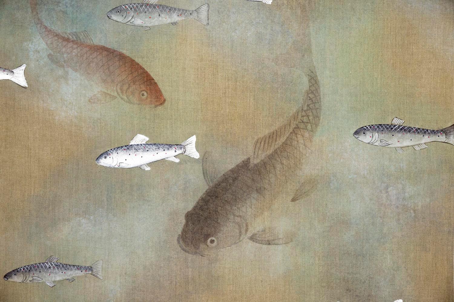 European Painted Canvas Figuring Fishes, Contemporary Work For Sale