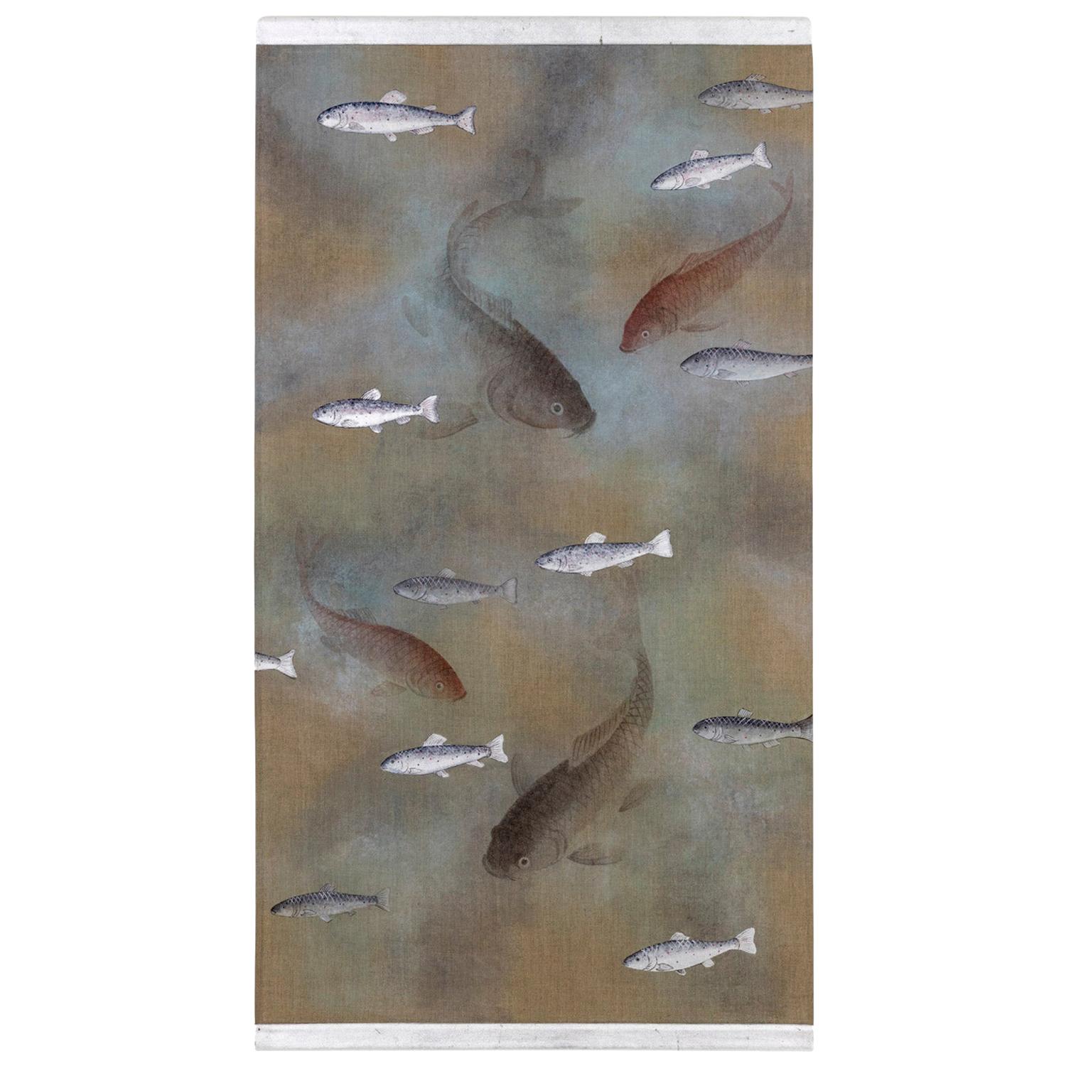 Painted Canvas Figuring Fishes, Contemporary Work For Sale