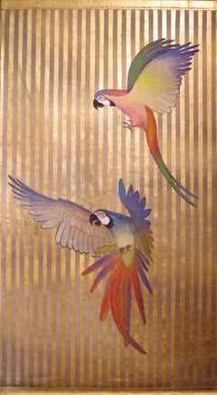 Lienzo Pintado Figurando Loros, Obra Contemporánea