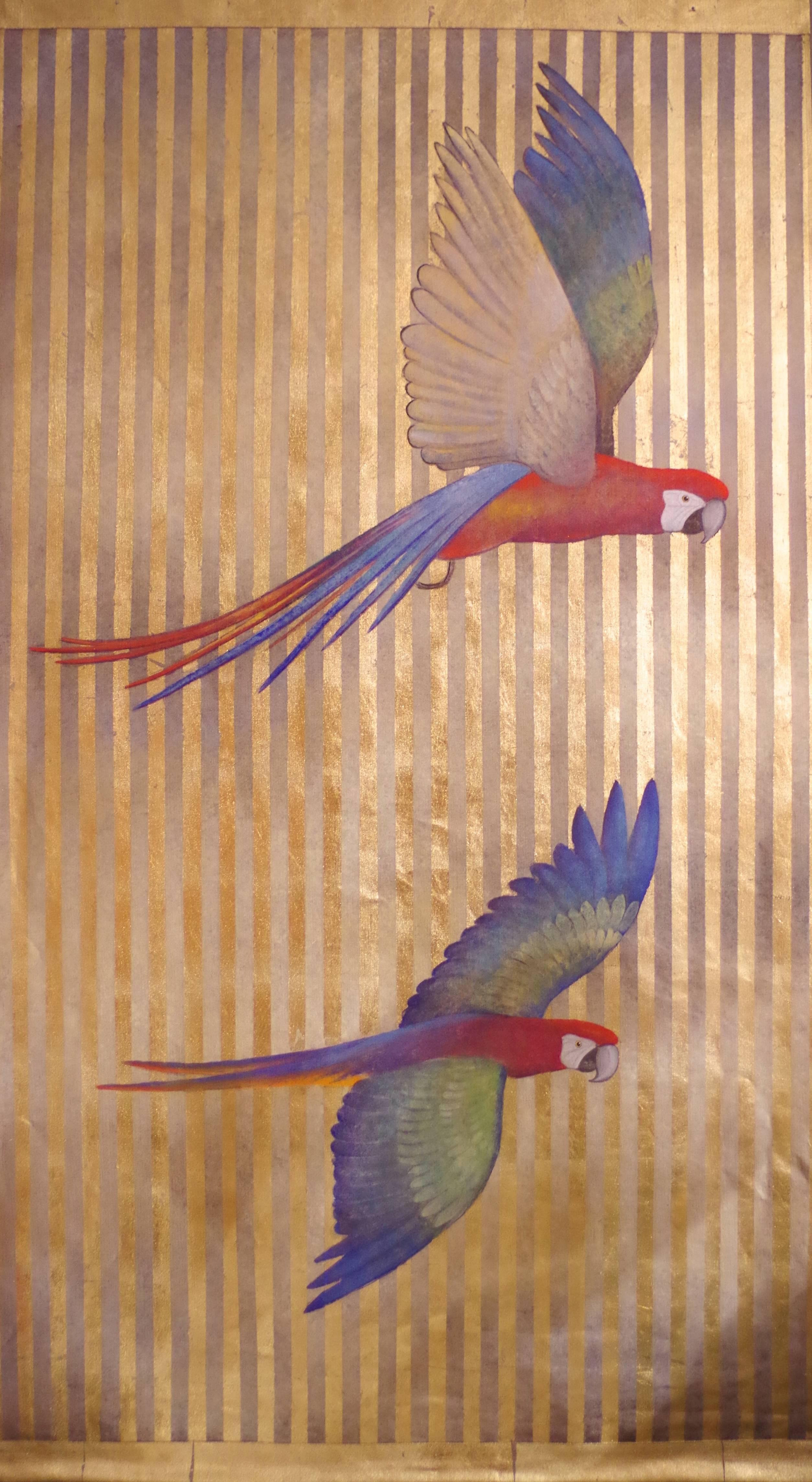 Painted Canvas Figuring Parrots, Contemporary Work In New Condition For Sale In Saint-Ouen, FR