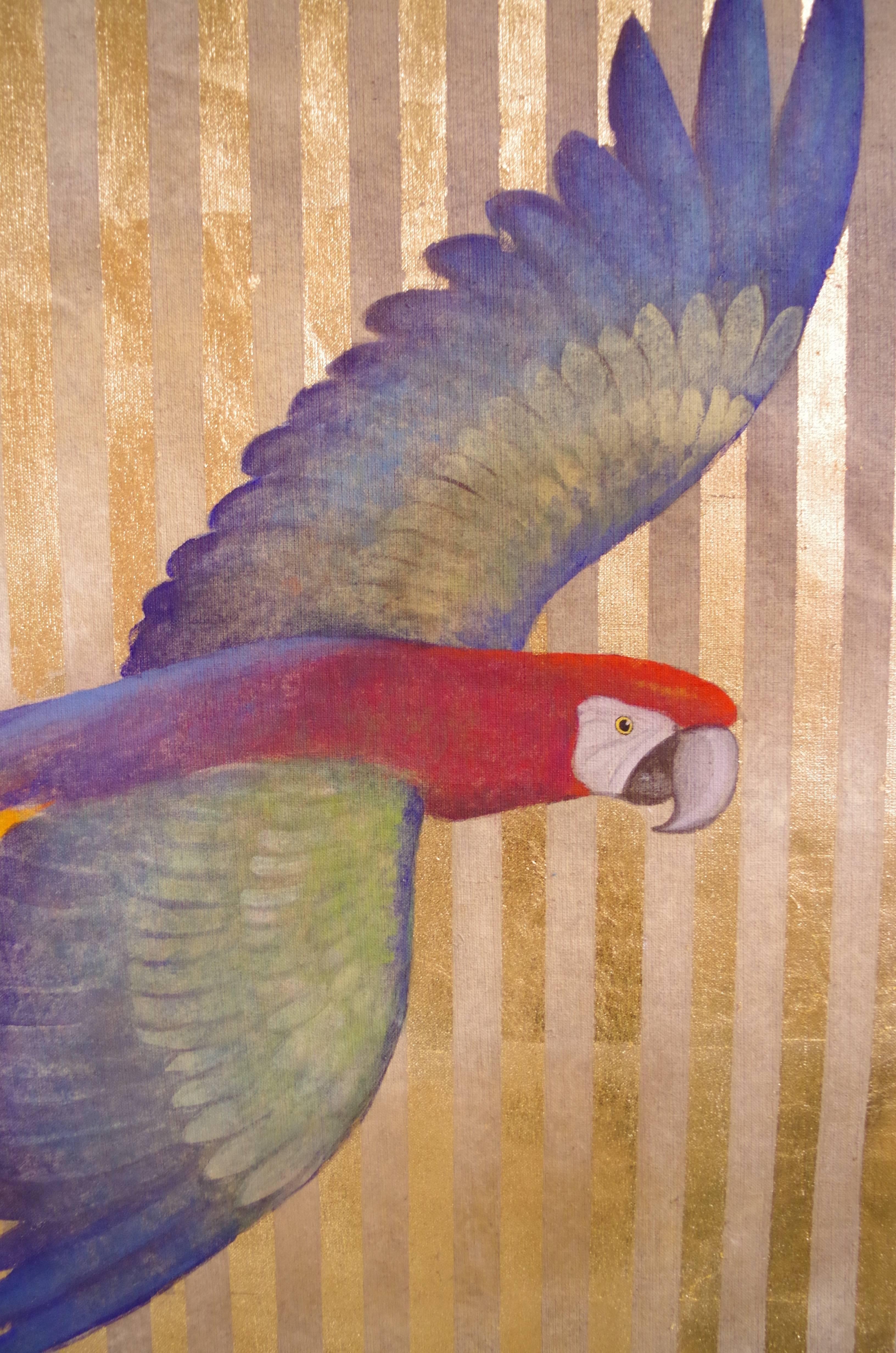 Painted Canvas Figuring Parrots, Contemporary Work For Sale 2