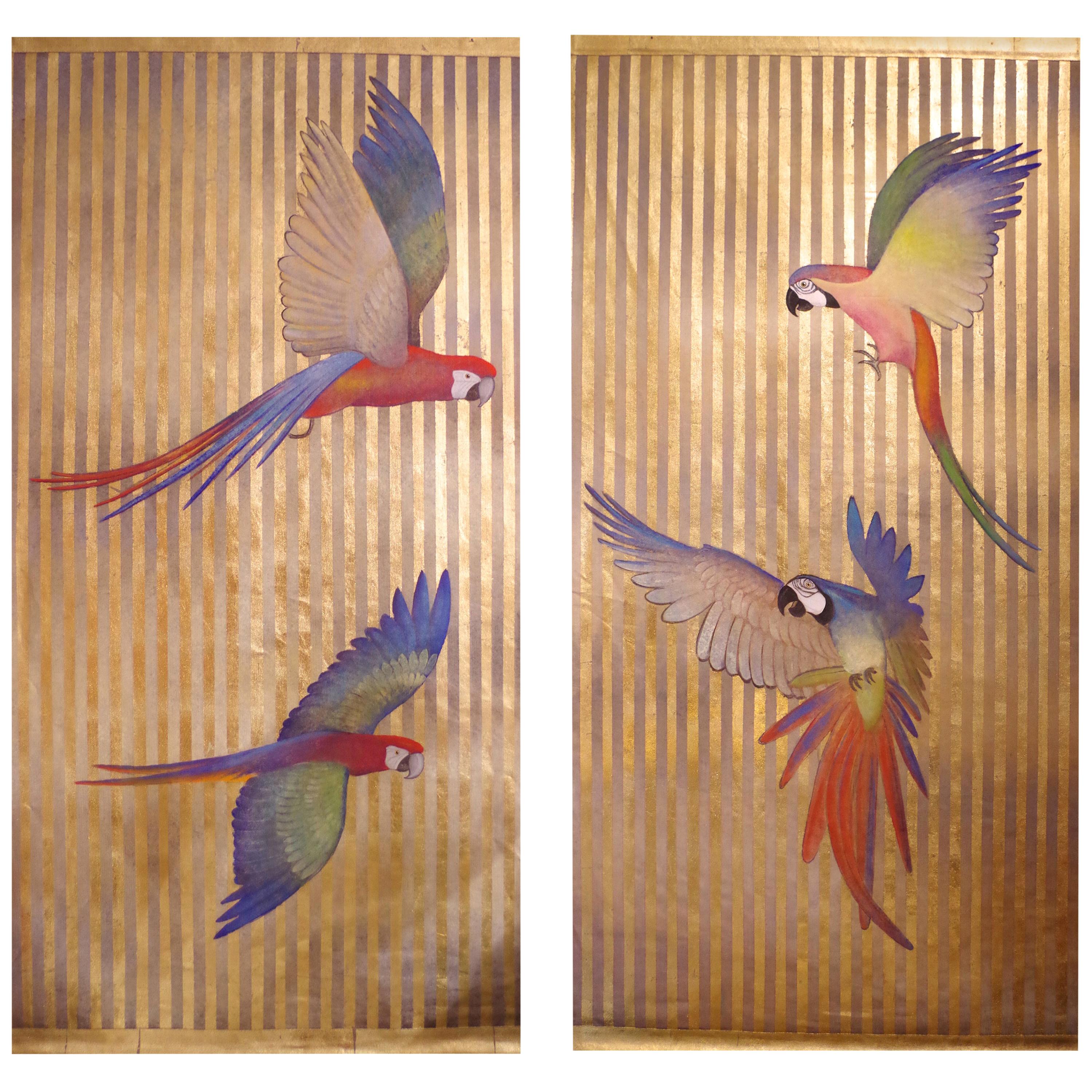 Painted Canvas Figuring Parrots, Contemporary Work