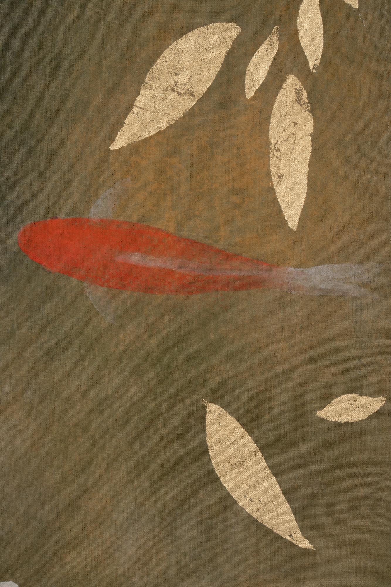 French Painted Canvas, Koi Carp, Contemporary Work For Sale