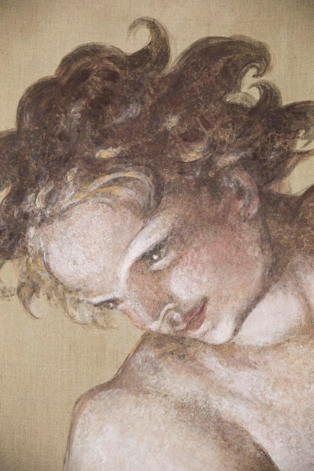 Bemalte Leinwand, Mann im Michelangelo-Stil, zeitgenössisches Werk (Europäisch) im Angebot