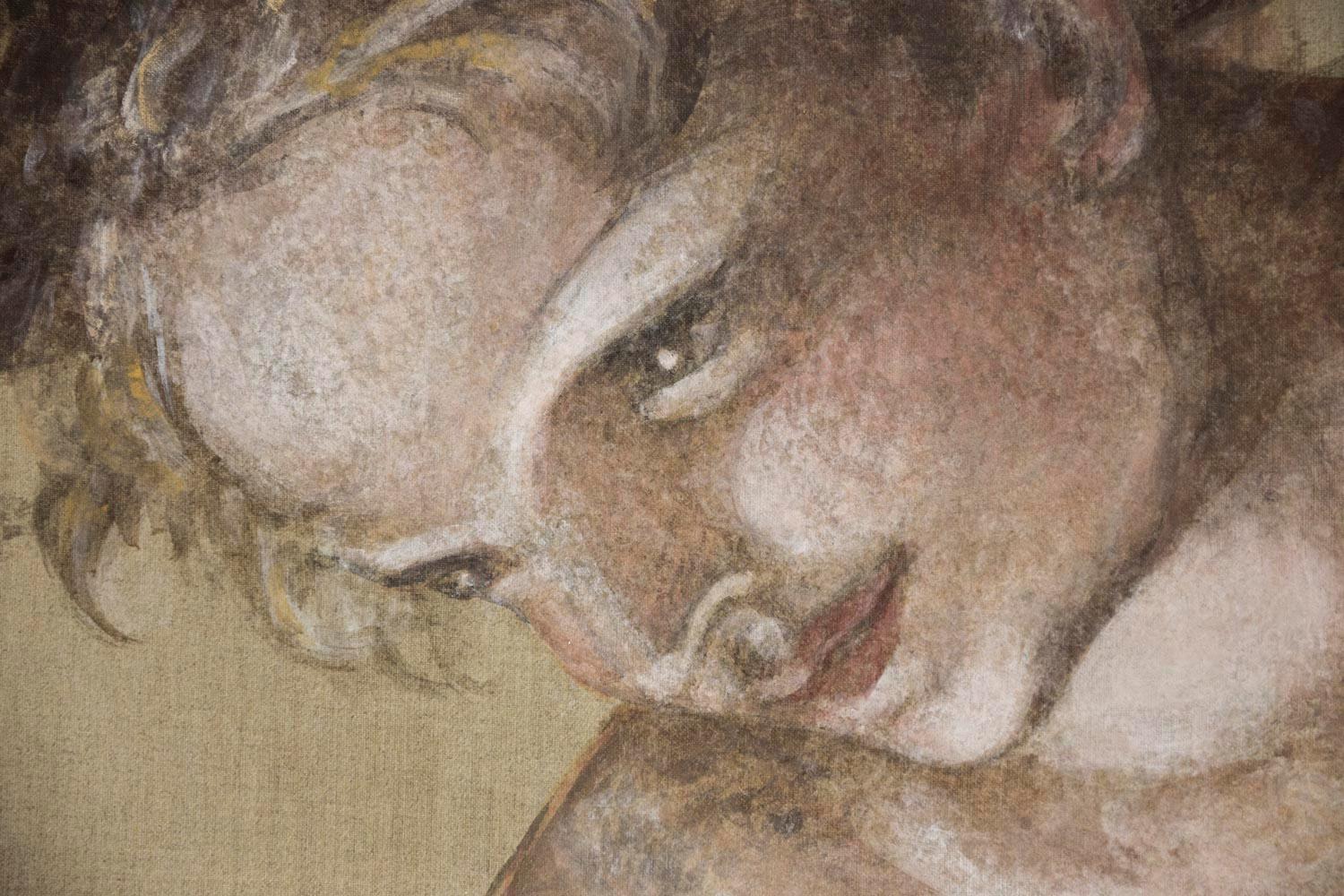 Bemalte Leinwand, Mann im Michelangelo-Stil, zeitgenössisches Werk (Vergoldet) im Angebot