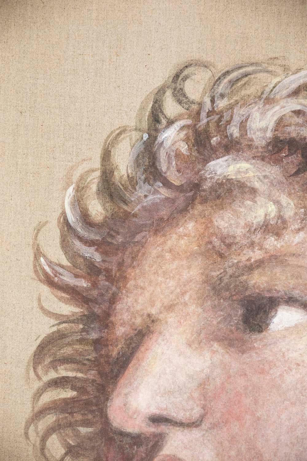 Gemalte Leinwand:: Mann im Michelangelo-Stil:: Zeitgenössisches Werk im Zustand „Gut“ im Angebot in Saint-Ouen, FR