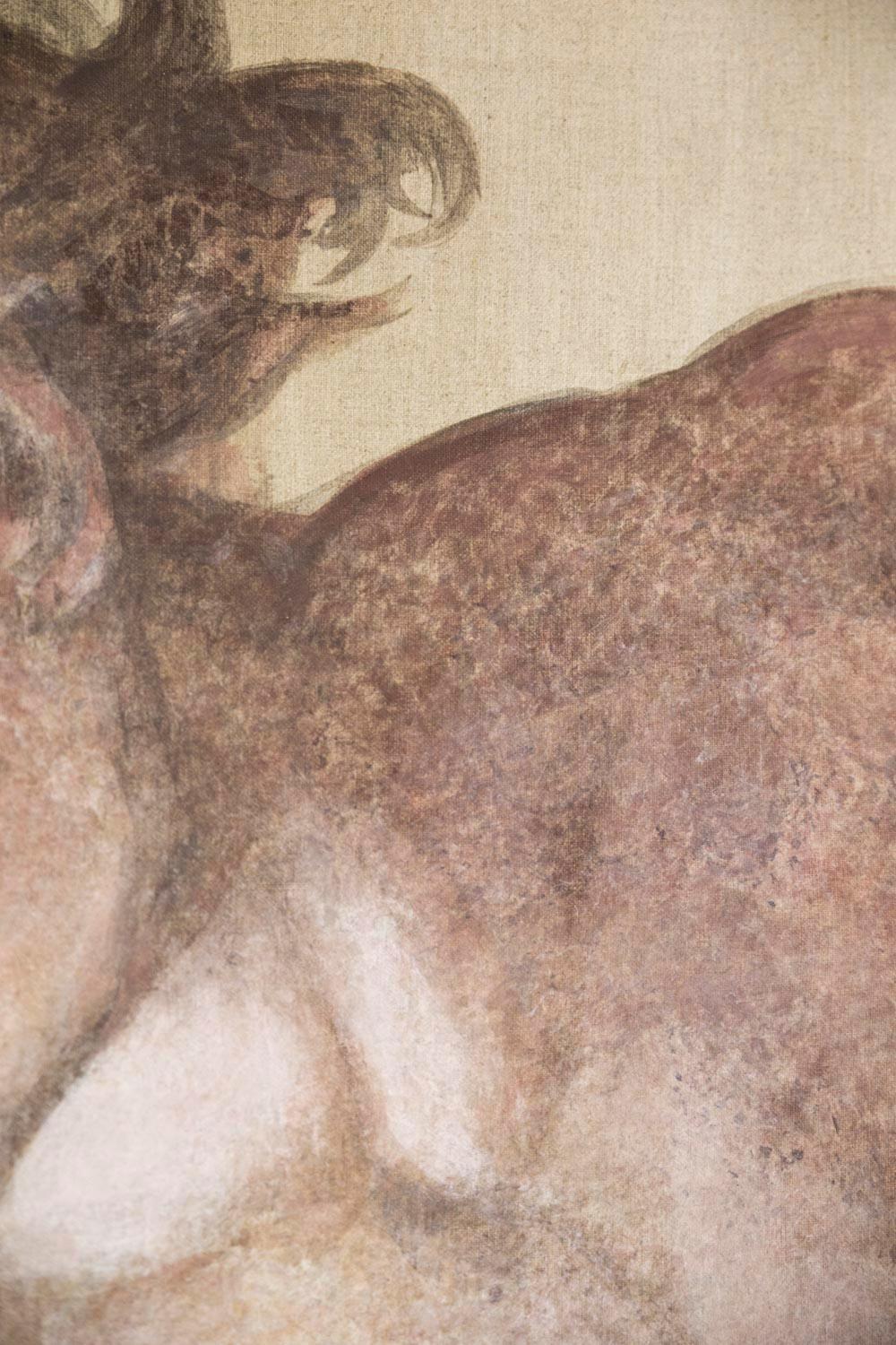 Bemalte Leinwand, Mann im Michelangelo-Stil, zeitgenössisches Werk (21. Jahrhundert und zeitgenössisch) im Angebot