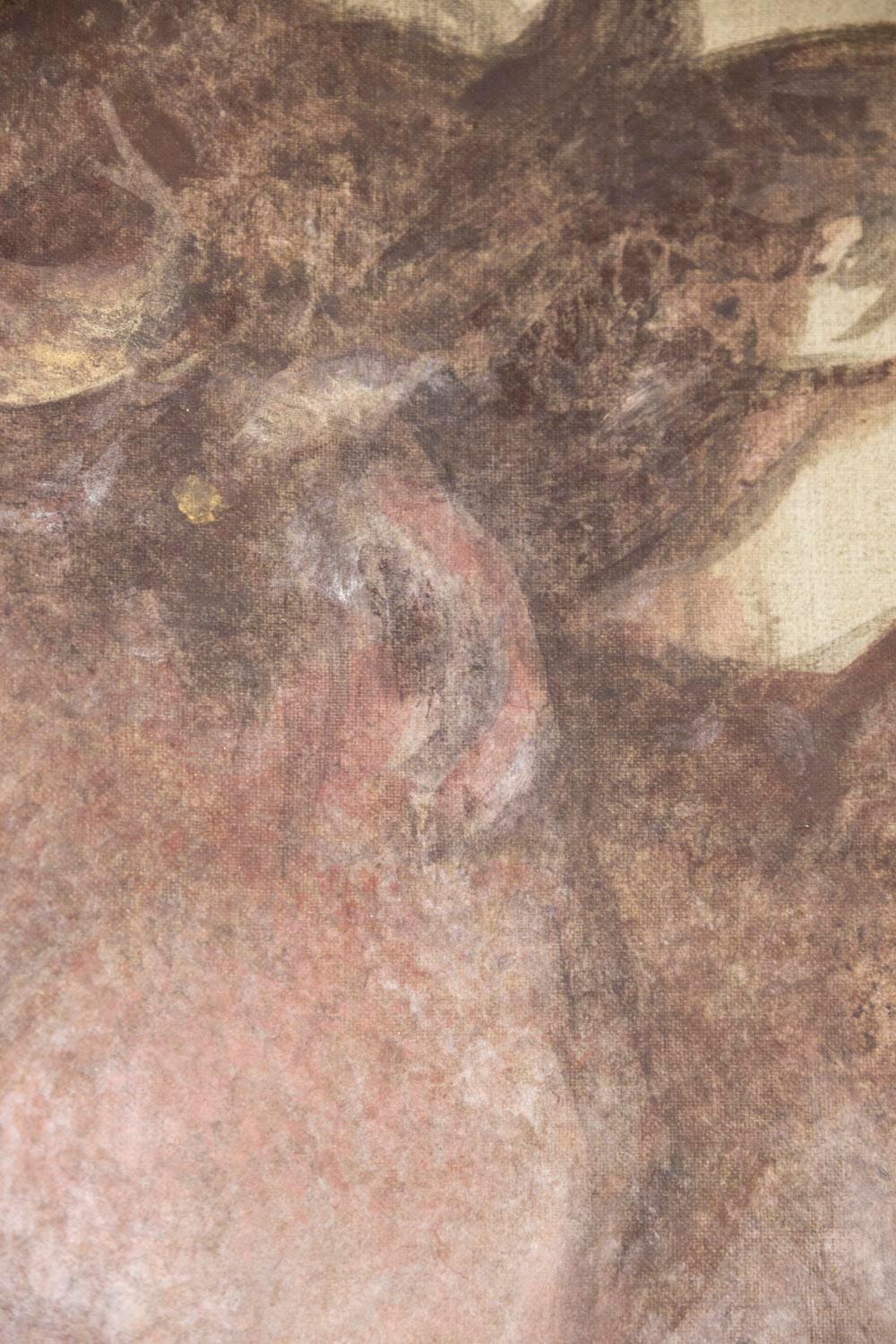 Bemalte Leinwand, Mann im Michelangelo-Stil, zeitgenössisches Werk (Leinen) im Angebot