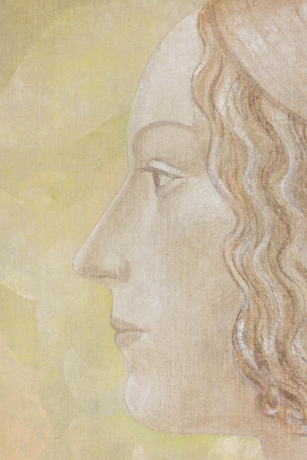 Bemalte Leinwand einer Dame im Renaissance-Stil. Zeitgenössische Arbeit. (18. Jahrhundert und früher) im Angebot