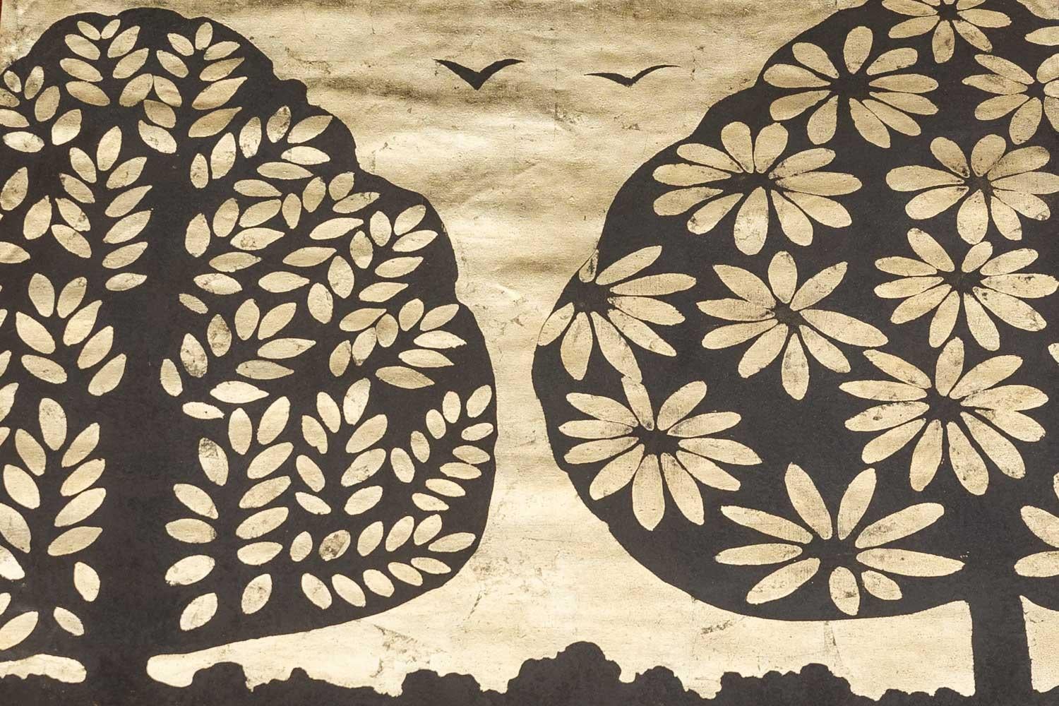 Toile peinte. Panthère sur un fond doré. Travail contemporain Excellent état - En vente à Saint-Ouen, FR