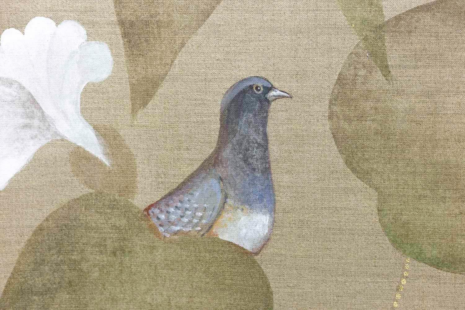 Copper Painted Canvas, Pheasants and Squirrel, Contemporary Work