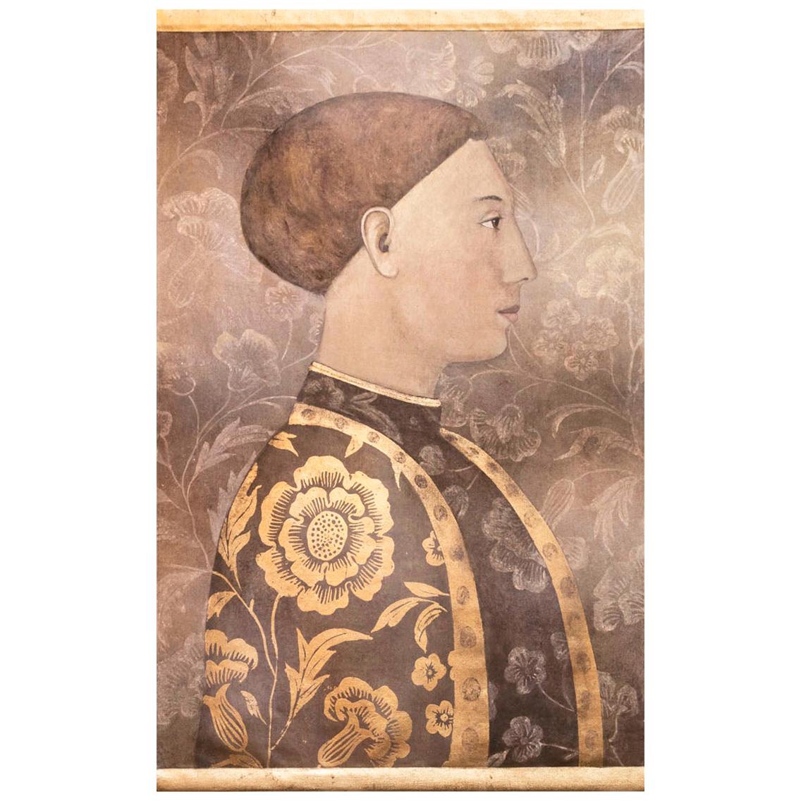 Toile peinte, portrait d'un homme de la Renaissance, œuvre contemporaine