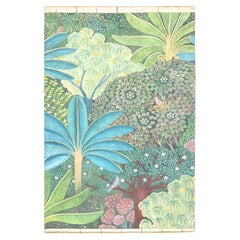 Painted canvas representing a blue palm tree. Contemporary work.