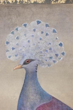 Painted canvas representing a crested pigeon. Contemporary.