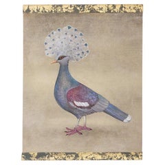 Painted canvas representing a crested pigeon. Contemporary.