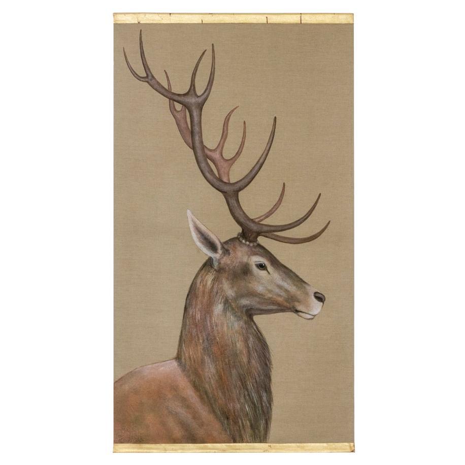 Toile peinte représentant un cerf, œuvre contemporaine