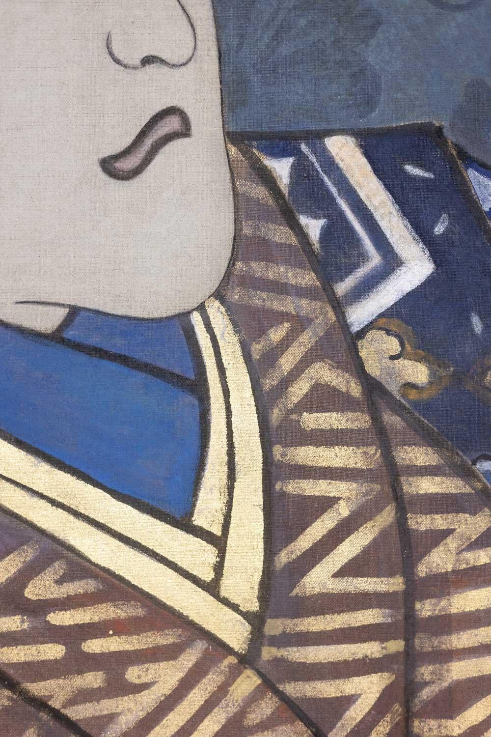 Canvas Painted canvas representing a Japanese samurai. Contemporary. For Sale