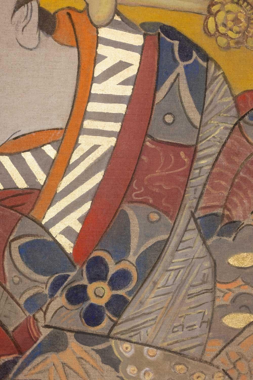Painted canvas representing a Japanese woman. Contemporary work. In Excellent Condition For Sale In Saint-Ouen, FR