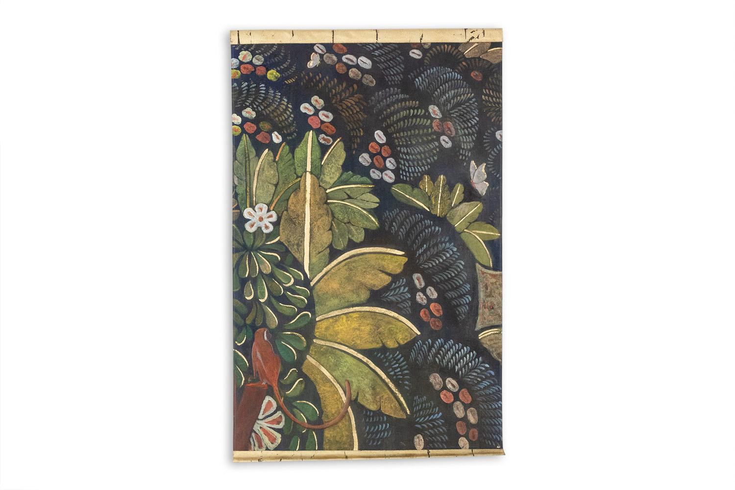 Painted canvas representing a marmoset in a floral decoration. 

Work of contemporary French artists.

Dimensions: H 160 x W 100 cm

Reference: LS6132675Y

We have another canvas allowing us to form a pair!

Raw linen canvas hand painted with
