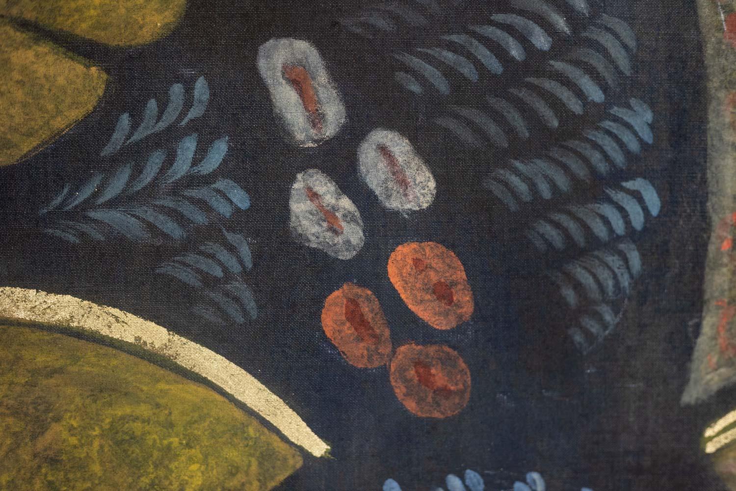 20th Century Painted canvas representing a marmoset on a floral background. Contemporary. For Sale