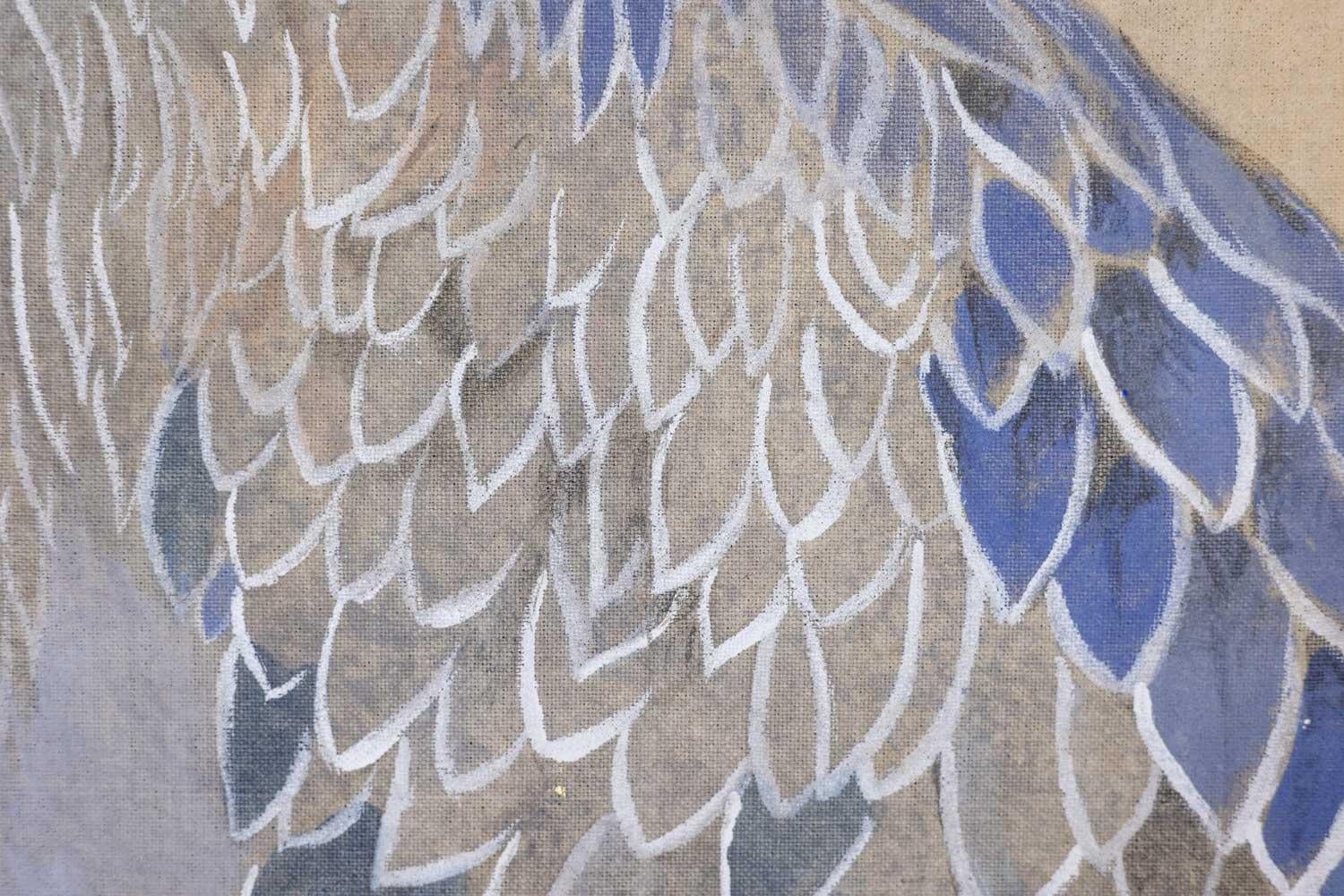 Bemalte Leinwand, die einen Nile- Shoebill darstellt. Zeitgenössisch. im Angebot 3