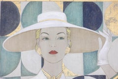 Painted canvas representing an elegant 1950s. Contemporary.