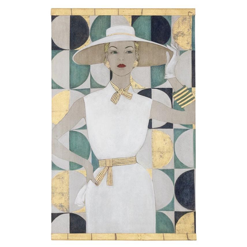 Painted canvas representing an elegant 1950s. Contemporary.