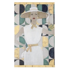 Painted canvas representing an elegant 1950s. Contemporary.