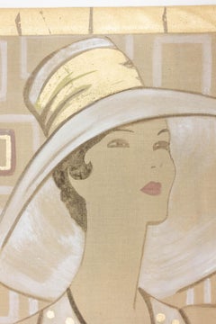 Painted canvas representing an elegant woman from the 1950s. Contemporary.