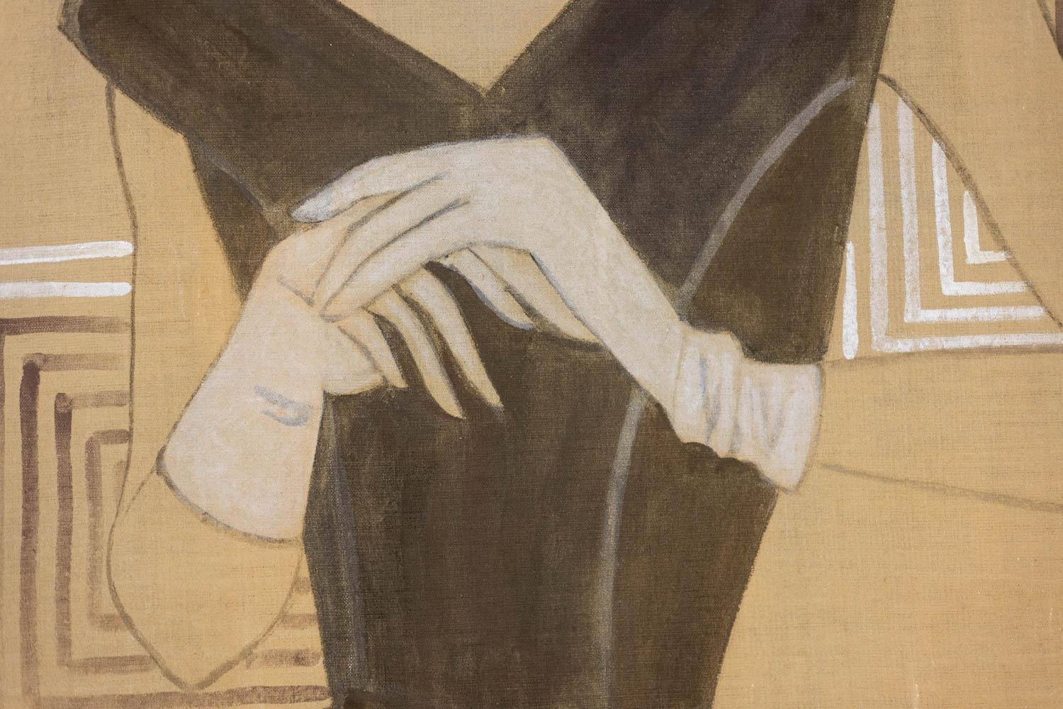 Tela dipinta raffigurante una donna elegante degli anni '50. Contemporaneo. In condizioni ottime in vendita a Saint-Ouen, FR