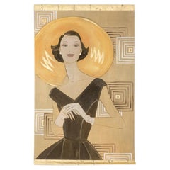Painted canvas representing an elegant woman from the 1950s. Contemporary.