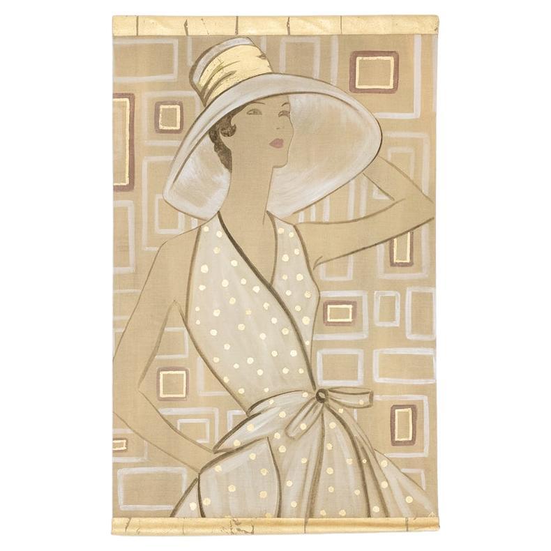 Painted canvas representing an elegant woman from the 1950s. Contemporary. For Sale