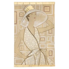 Toile peinte représentant une femme élégante des années 1950. Contemporain.