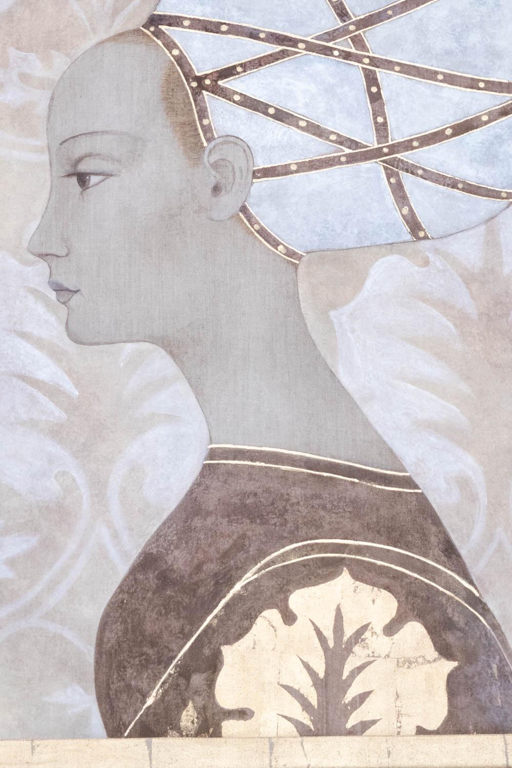 Painted canvas, or decorative panel, representing an Italian noble woman, Renaissance style.

Contemporary work by French artists.

Dimensions: H 160 x W 100 cm

Reference: LS5526675T