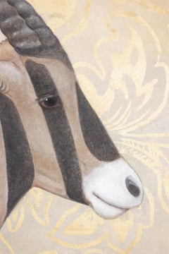 Painted canvas representing an Orix on a gold background. Contemporary.