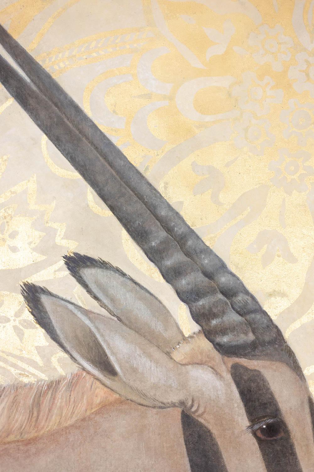 Canvas Painted canvas representing an Orix on a gold background. Contemporary. For Sale