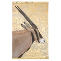 Painted canvas representing an Orix on a gold background. Contemporary.