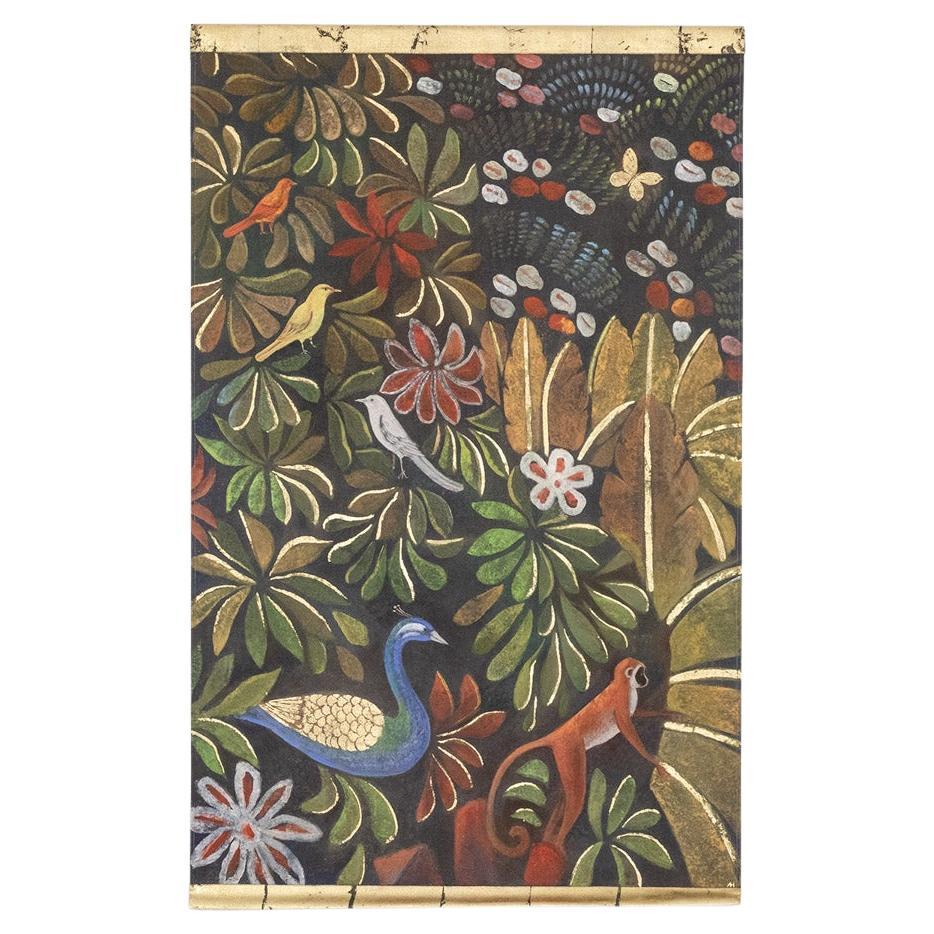 Painted canvas representing animals on a floral background. Contemporary.