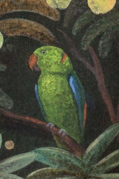 Painted canvas representing animals on an exotic background. Contemporary.