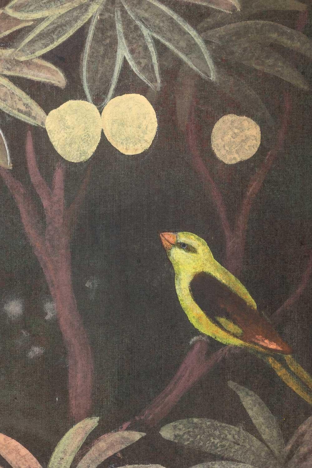 20ième siècle Toile peinte représentant des animaux sur un fond exotique. Contemporain. en vente