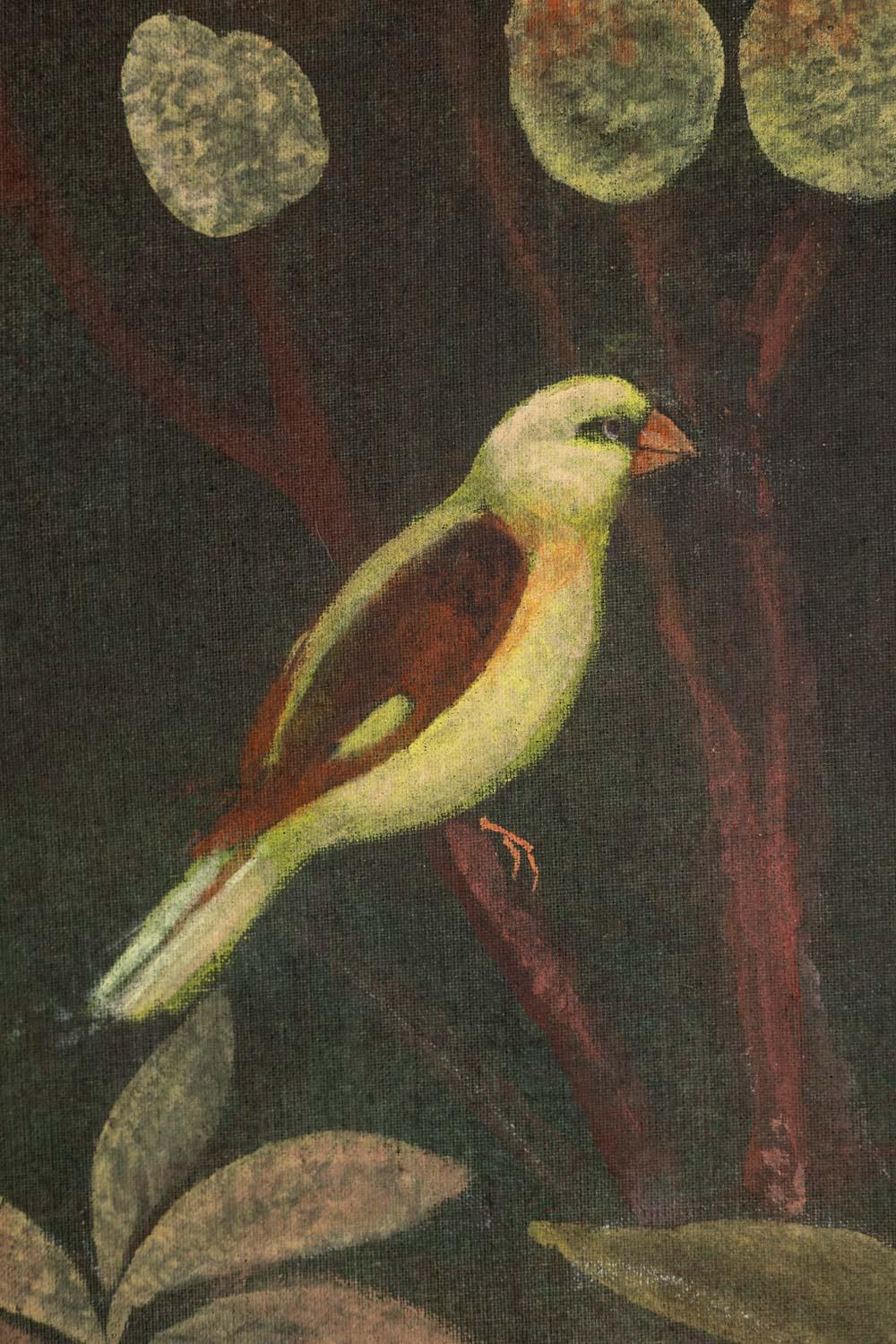 20ième siècle Toile peinte représentant des animaux sur un fond exotique. Contemporain. en vente