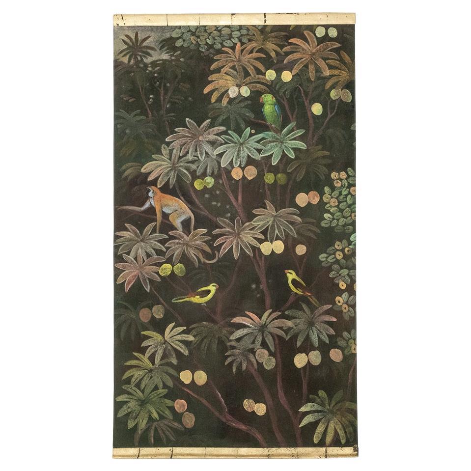 Painted canvas representing animals on an exotic background. Contemporary.