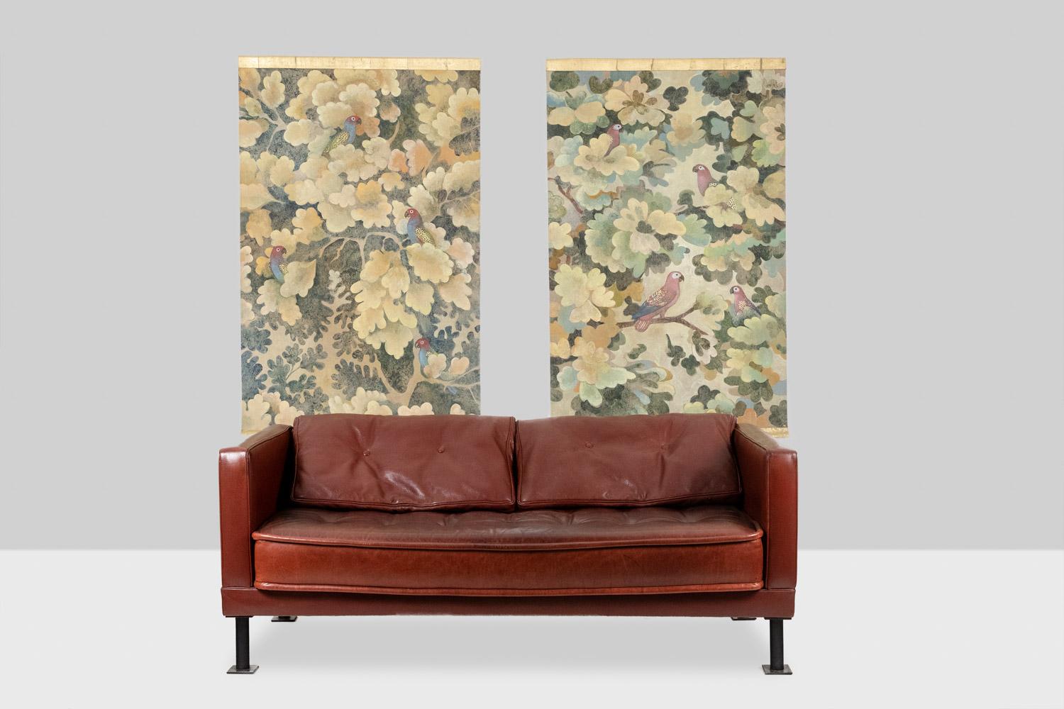 Lienzo pintado representando aves. Obra contemporánea. Lino en venta