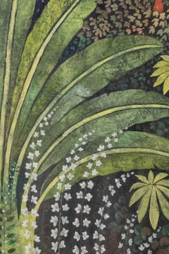 Painted canvas representing birds in the savannah. Contemporary.